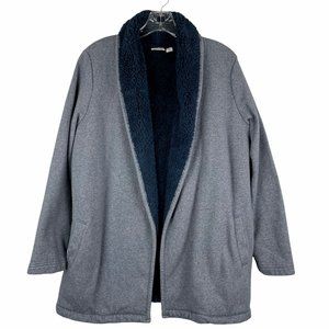 L.L. Bean Jacket Open Front High Pile Fleece Lined Pockets Blue